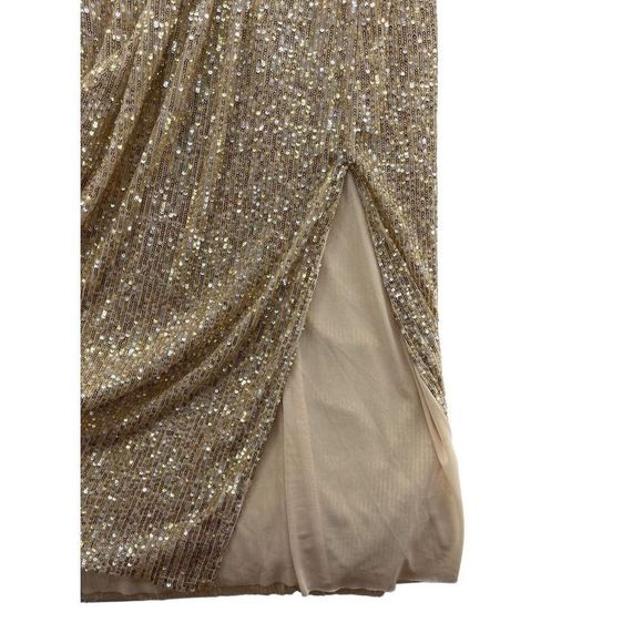 LaLaron Gold Cocktail Dress Small Sequin Evening Gala Slit‎ - Picture 5 of 12